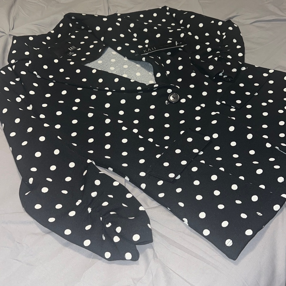 Kaii Black Polka Dot Tailored Design Ruched Sleeve Blazer NWT - Picture 8 of 16